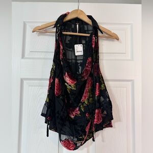 Floral Halter Neck Top - Black and Pink. FREE PEOPLE NWT